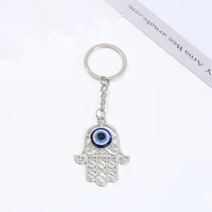 Portachiavi metallo mano di Fatima malocchio portafortuna ciondolo blu vetro amuleto