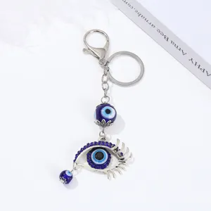 Portachiavi malocchio blu anello metallico portafortuna ciondolo auto accessorio elegante