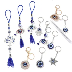 Portachiavi occhio turco set blu portafortuna ciondolo mano di Fatima metallo borse auto