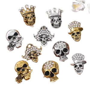 Wholesale European rhinestone skull brooch set, vintage alloy gothic Halloween jewelry style.
