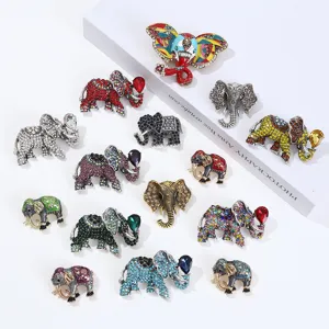 Fashion Alloy Rhinestone Elephant Brooch Pin For Men Women Animal Pattern Inlaid Crystal Corsage Jewelry Accessory Gift