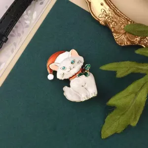 Leuke cartoon legering emaille kat broche kerstmuts mode zoete vrouwen sieraden cadeau pin