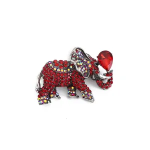 Elegant rhinestone elephant brooch featuring vibrant red crystals and alloy pin for stylish daily wear.