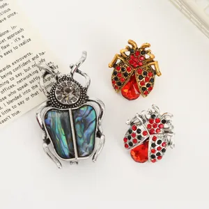 Vintage Alloy Beetle Insect Brooch Pin For Women Men Rhinestone Embellished Ladybug Breastpin Clothing Jewelry Accessory