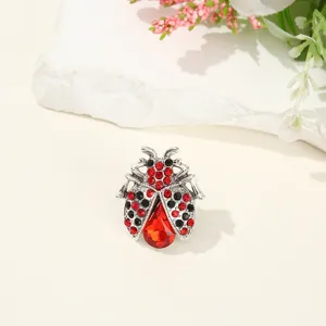 Exquisite rhinestone ladybug brooch detail, vintage insect alloy pin accessory close up