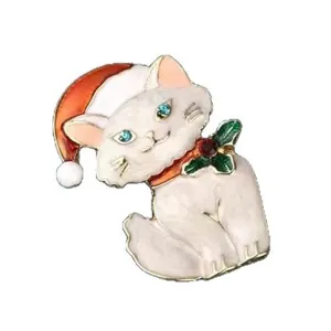 Leuke kerst kat geëmailleerde broche voor vrouwen, stijlvolle legering cartoon sieraden.