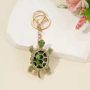 Cute turtle keychain with green rhinestones and crystal, perfect bag charm and accessory.