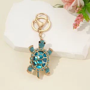 Cute blue rhinestone turtle keychain alloy animal key ring for car bag stylish charm gift