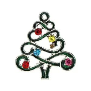 Détail de broche sapin de Noël en strass, accessoire de mode festif en cristal scintillant.