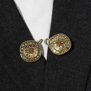Chiusura metallica vintage con strass ambra per pellicce, elegante gancio decorativo.