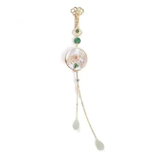 Broche pendentif yajin qipao vintage de style chinois avec nacre et glands de goutte de jade.