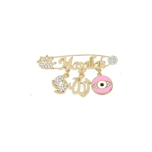 Broche Épingle Strass Doré Masallah Œil Maléfique Bijou Mode Bénédiction Islamique