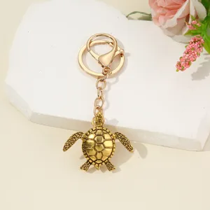 Cute gold turtle keychain metal animal key ring vintage bag charm pendant for women