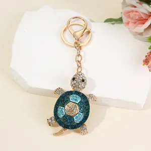Cute turtle rhinestone car keychain alloy crystal animal key ring bag pendant detail view