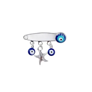 Evil eye starfish brooch pin for men and women lucky blue eye collar accessory