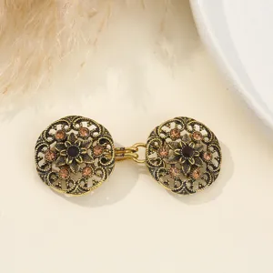 Squisita fibbia vintage in strass per pelliccia con design floreale traforato per moda.