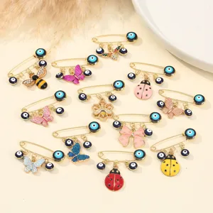 Minimalist Alloy Evil Eye Brooch Pin Beetle Bee Butterfly Bow Knot Blue Eyes Safety Pin Rhinestone Enamel Fashion Jewelry Accessories