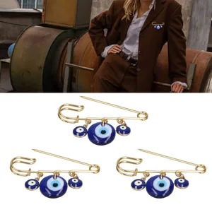Evil eye brooch pin golden safety pin with blue evil eye charms lapel pin fashion jewelry