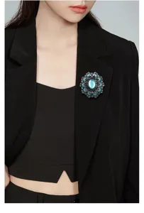 Elegante Vintage Barock Katzenauge Brosche, atemberaubender blauer Edelstein Anstecknadel.
