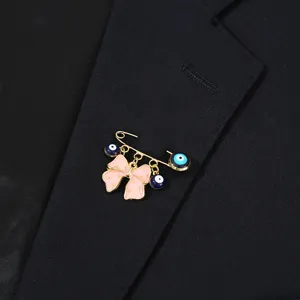 Evil eye bow safety pin brooch fashion metal jewelry accessory for women daily wear charm gift