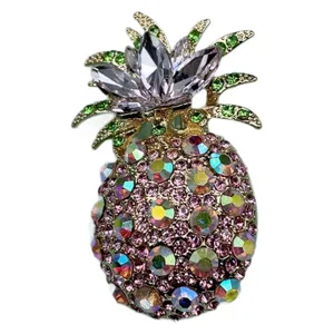 Colorful crystal rhinestone pineapple brooch pin, high-end fashion fruit corsage jewelry.