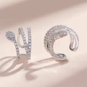 Silver-tone pave cubic zirconia snake ear cuff, non-pierced trendy jewelry for women.