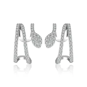 Stunning full diamond snake ear cuffs, non-piercing trendy silver fashion jewelry for women.