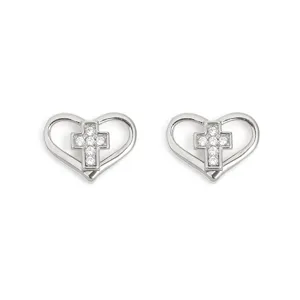 Orecchini a lobo cuore croce argento, gioielli geometrici in zircone cubico eleganti.