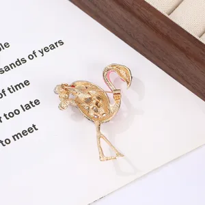 Flamingo brooch back view detail showcasing rhinestone inlay and enamel craft pin accessory.