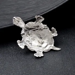 Silver-tone turtle brooch pendant back view, detailed pin and loop design for versatile wear
