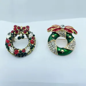 Vintage Weihnachten Kranz Brosche Mode Bunte Strass Anzug Reversnadel Geschenk Top