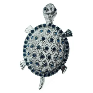 Stunning silver-tone rhinestone turtle brooch, elegant animal pin accessory for women outfits.