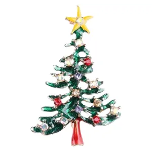 Christmas Tree Brooch Rhinestone Enamel Festive Holiday Lapel Pin Jewelry Gift for Women Wear