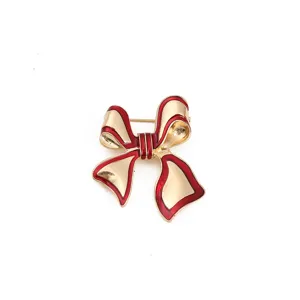 Elegante spilla a fiocco oro e rosso, squisita spilla smaltata per accessori moda.