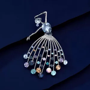 Elegante spilla ballerina in cristallo da donna, splendida spilla per abito in strass lucidi.