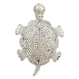 Vintage silver crystal turtle brooch pin multi-color rhinestone pendant for men lucky gift.