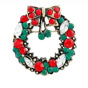 Vintage Legierung Strass Weihnachtskranz Brosche Mode Bunte Kristall Girlande Anstecknadel Für Anzug Tasche Dekoration Feriengeschenk