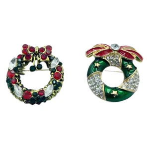 Weihnachtskranz Kristall Strass Broschen, Vintage Legierung Reversnadel Anstecknadel.
