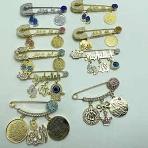 Rhinestone Turkish Mashallah brooch pins exquisite Islamic fashion clothing jewelry accessories