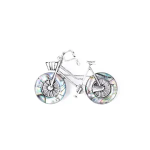 Vintage Silver Alloy Abalone Shell Bicycle Brooch Clothing And Bag Accessory Detail