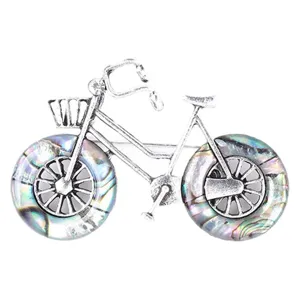 Vintage alloy abalone shell bicycle brooch stylish lapel pin for clothes bags accessories