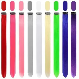 Extention capelli sintetici colorati clip ciocche lisce colorate per uso quotidiano.