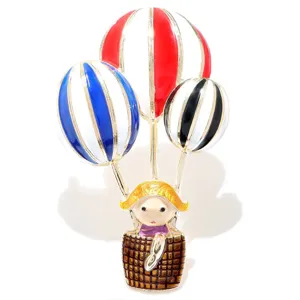 Cute cartoon hot air balloon girl brooch enamel pin for apparel decoration accessories