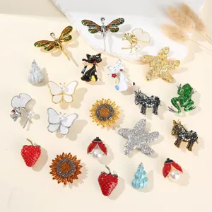 Wholesale fashion rhinestone enamel animal plant brooches set, magnetic pin for clothes or fridge.