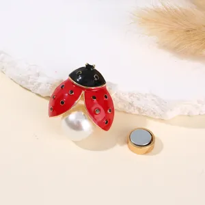 Cute ladybug pearl magnetic brooch pin stylish decorative clothing accessory for women scarf shawl