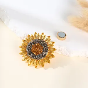 Rhinestone sunflower magnetic brooch pin, versatile scarf accessory and stylish fridge magnet.