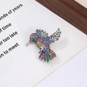 Vintage crystal hummingbird brooch pin colorful rhinestone retro clothing accessories gift.