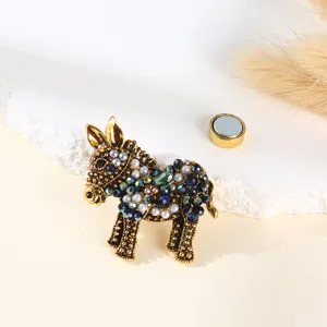 Rhinestone donkey brooch magnetic scarf clip crystal corsage decorative badge accessory pin