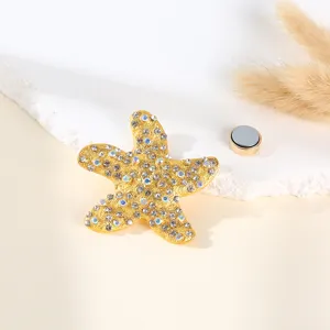 Rhinestone starfish magnetic brooch pin crystal scarf fastener decorative fridge magnet
