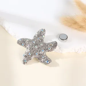 Rhinestone Starfish Magnetic Brooch Detail Shot, Elegant Scarf Pin & Fashion Accessory